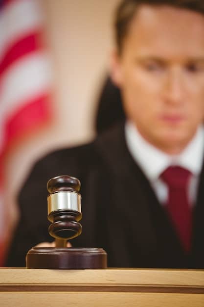 A close-up of a gavel hitting a sound block, symbolizing legal discussions and governmental decisions.
