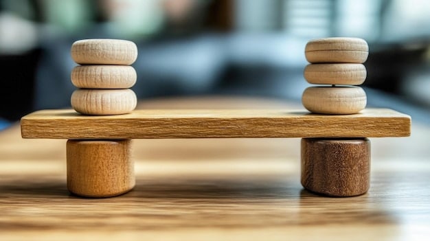 A scale balancing two blocks. One block is labeled 