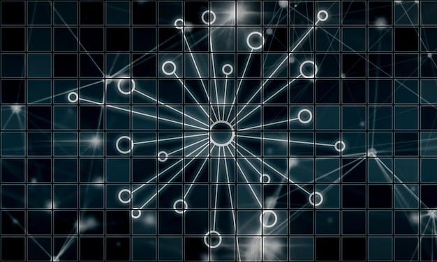 A visual depiction of a complex network of interconnected nodes representing data flow, with a magnifying glass highlighting potential privacy breaches, underscoring data privacy concerns.