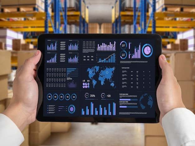 A dashboard display illustrating AI-powered analytics providing real-time insights into a company's supply chain, highlighting areas for optimization and cost reduction.