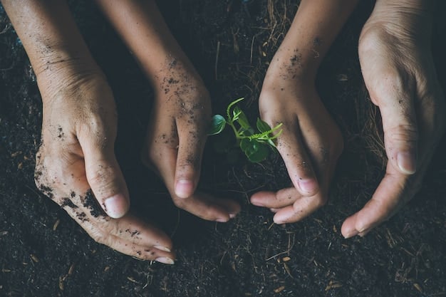 A close-up of hands planting a sapling in fertile soil, symbolizing sustainable agriculture and environmental responsibility in the context of US businesses.