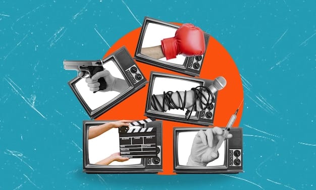 A collage of film posters and TV show stills from various eras, demonstrating how predictions about popular themes and genres in entertainment have evolved over time. The collage includes both accurate and inaccurate predictions.