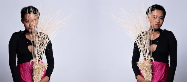 A split image showing a celebrity on the left wearing a unique avant-garde outfit on the red carpet and on the right a model wearing a similar outfit on a runway, highlighting the transition of celebrity style into high fashion.