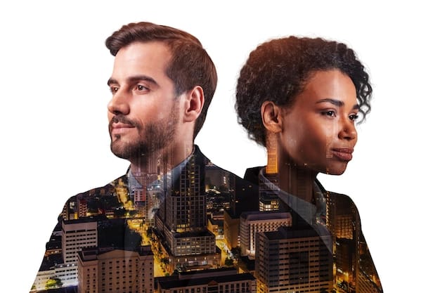 A split image showcasing two different business ventures of power couples. On one side, a fashion campaign featuring a couple's clothing line. On the other side, a movie poster of a film produced by a power couple's production company.