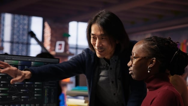 A diverse group of educators participating in an AI training workshop, with screens displaying dashboards and data, illustrating teacher upskilling.