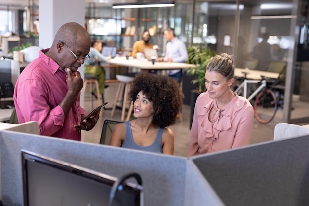 A diverse group of employees collaborating in a modern office space, emphasizing a positive and compliant workplace culture amidst changing labor laws.