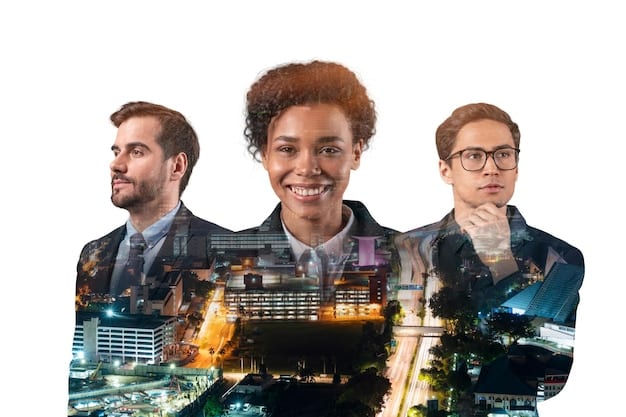 A diverse team of professionals collaborating seamlessly across different time zones, depicted with split screens showing vibrant video calls and shared digital whiteboards, emphasizing global connectivity.