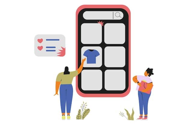 A customer using a mobile phone to browse an e-commerce website, showing a sleek, user-friendly interface with clearly visible product images and a prominent 