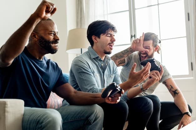 A diverse group of young adults gathered around a large screen in a living room, cheering and reacting enthusiastically to an esports match, highlighting social viewing.