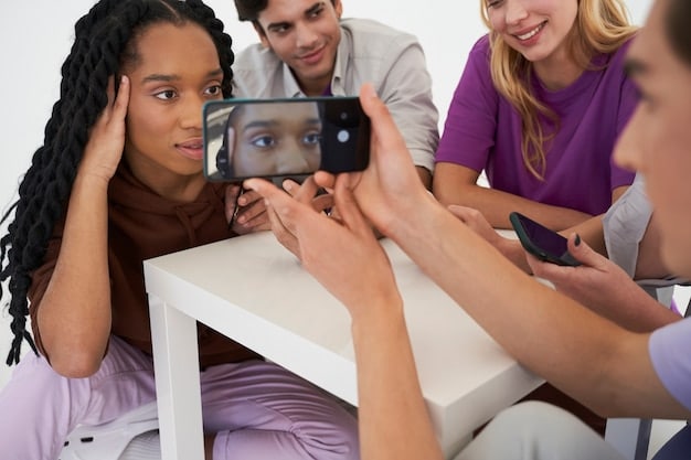 A group of diverse young adults looking at a TikTok video on a smartphone. The video features a product being promoted by a TikTok influencer. The setting is a trendy coffee shop, and the atmosphere is relaxed and social.