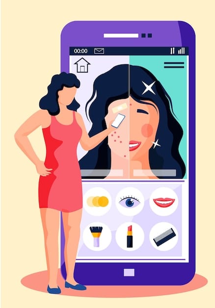 A screenshot of a Snapchat user wearing a branded AR lens from a cosmetics company. The lens simulates the user wearing different shades of lipstick, allowing them to virtually try on the products. There are buttons to try different colors options.
