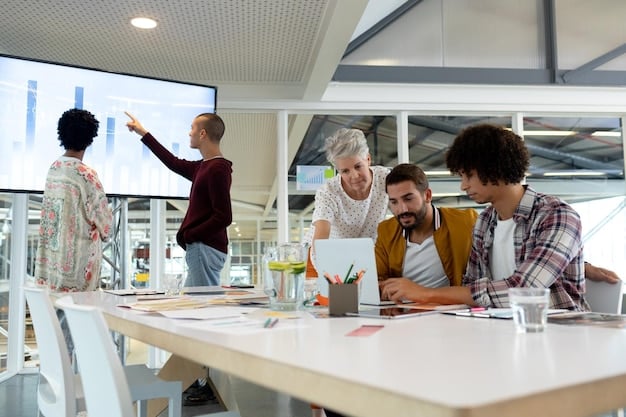 A group of US developers brainstorming in a modern office space, using whiteboards and laptops to discuss strategies for dealing with Twitter's New API Pricing: How It Affects US Developers. The atmosphere is collaborative and focused on finding solutions.