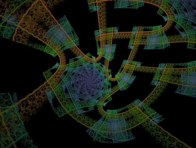 An abstract digital artwork representing the complex algorithms of quantum computing overlaid on a map of the US. Glowing networks connect various points across the country, symbolizing collaboration and advancement in quantum research and development. The Future of Quantum Computing in the US: Investment Opportunities and Risks is depicted as a subtle, integrated element in the visual.