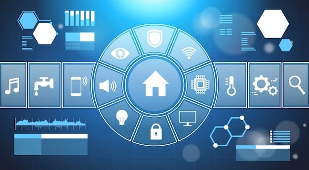 A graphic representation of data flowing from various smart home devices (thermostat, security camera, smart speaker) to a central hub and then to the cloud, highlighting potential privacy risks.