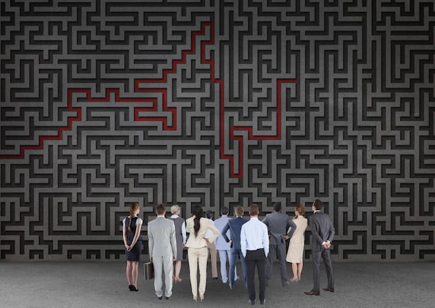 An image depicting a stylized maze representing the complexities and challenges businesses face, overlaid with symbols representing inflation, supply chain disruptions, and geopolitical tensions. This visual ties directly into the theme of 
