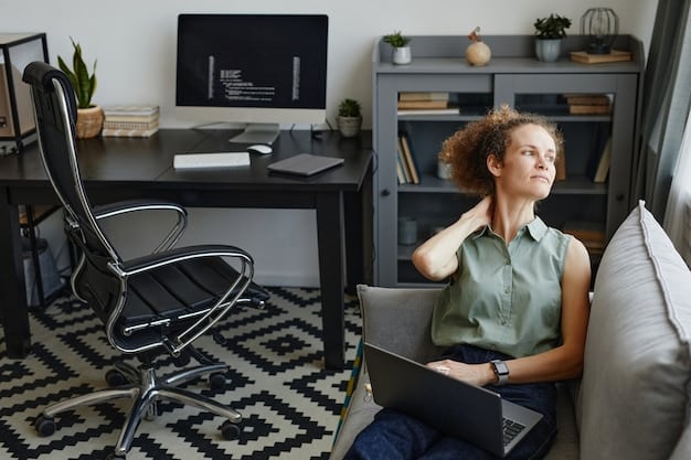 An employee working comfortably from a home office with ergonomic setup, indicating a focus on productivity and well-being in The Future of Remote Work: How Will New Policies Affect Productivity and Profitability in 2025.