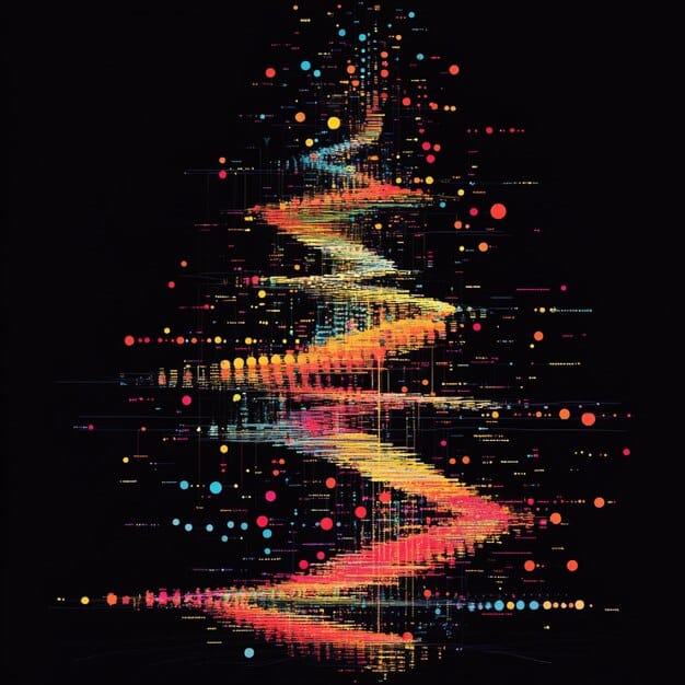 A graphical representation of data streams flowing into music notes, symbolizing AI algorithms analyzing music preferences and creating personalized recommendations, showing how the Music Industry Shakeup: How AI-Generated Music is Changing the Game in 2025 impacts marketing.