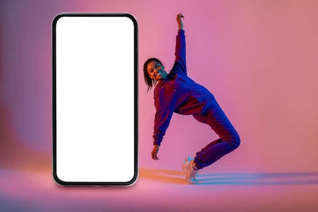 A close-up shot of a smartphone screen displaying a popular TikTok dance challenge. The dancer is energetic and engaging, and the background is simple and uncluttered. The hashtag associated with the challenge is clearly visible. This image exemplifies how TikTok Trends: The Viral Challenges and Dances Taking Over the Internet Right Now are highly visible.