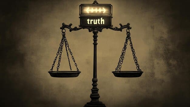 A symbolic image representing scales of justice balanced, with a true crime podcast cover art slightly blurred in the background. The image juxtaposes the idea of seeking justice through true crime storytelling. The colors are primarily shades of gray, with a subtle gleam on the scales to highlight the pursuit of truth.