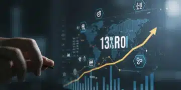 Futuristic dashboard showing 13% ROI and diverse investment sectors for 2025