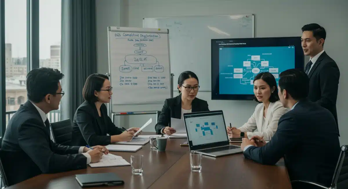 Business team discussing new data privacy law compliance in a meeting