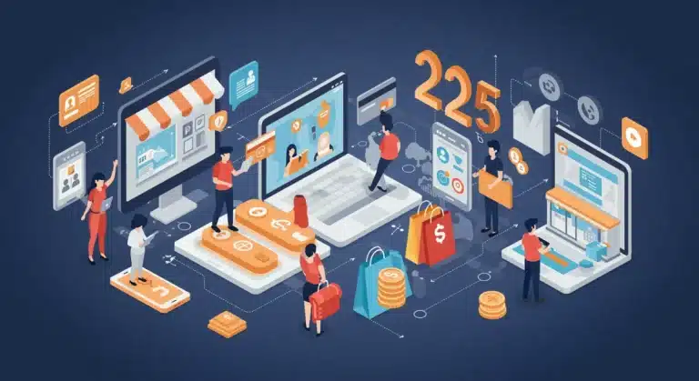 Dynamic visual of consumer spending growth for 2025, showing digital and physical retail activity.