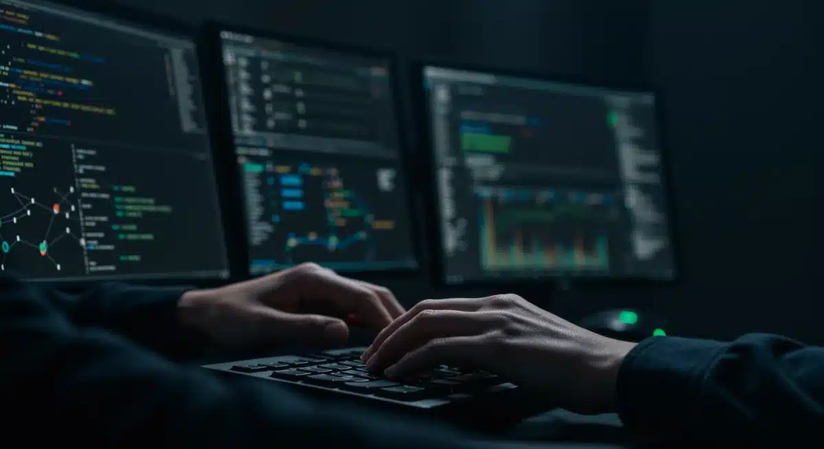 Cybersecurity expert analyzing threat data in a secure operations center.