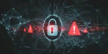 Digital lock with red alert symbol representing cybersecurity threat