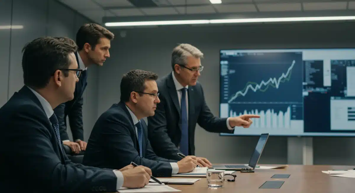 Economists analyzing data, discussing inflation forecasts and economic outlook.