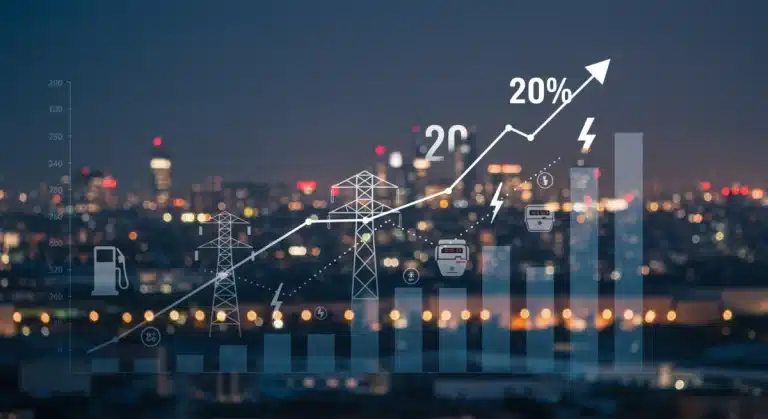 Graph showing potential 20% volatility in energy prices for 2025, impacting fuel and utilities.