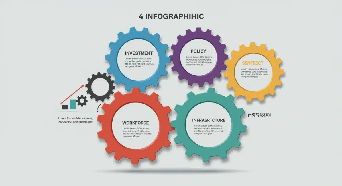 Interconnected gears representing the four key points of the economic growth plan