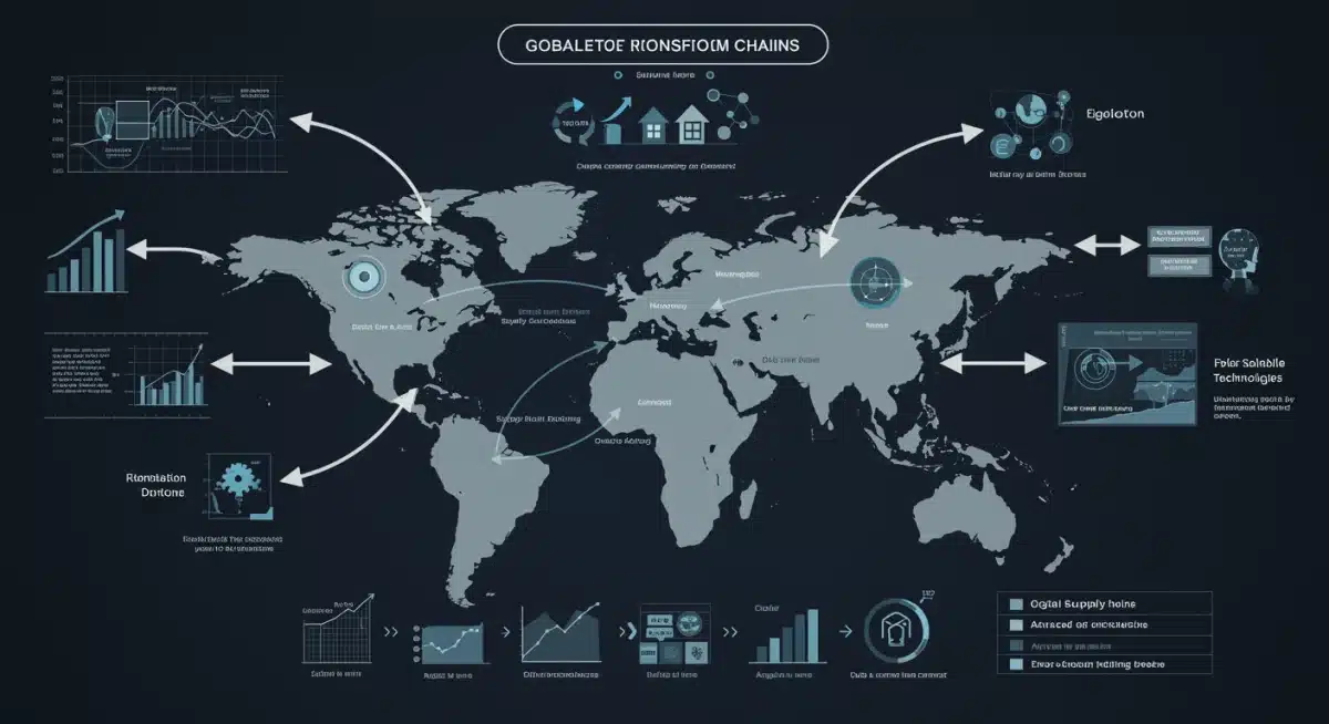 Infographic illustrating global supply chains and digital transformation in 2025