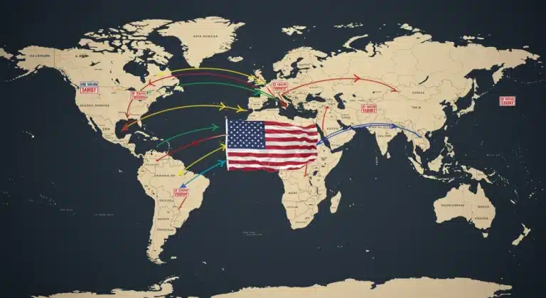 Global trade map showing U.S. tariff rates and their worldwide economic impact.