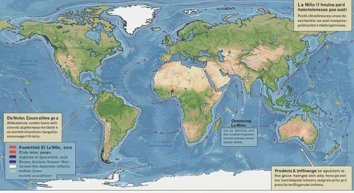 Infographic detailing global weather phenomena like El Niño and La Niña and their agricultural impact.