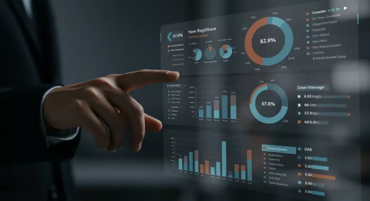 Digital dashboard showing healthcare policy update metrics and data analysis.