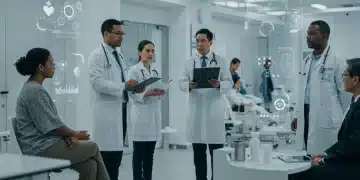 Diverse group discussing new healthcare regulations in a modern clinic.