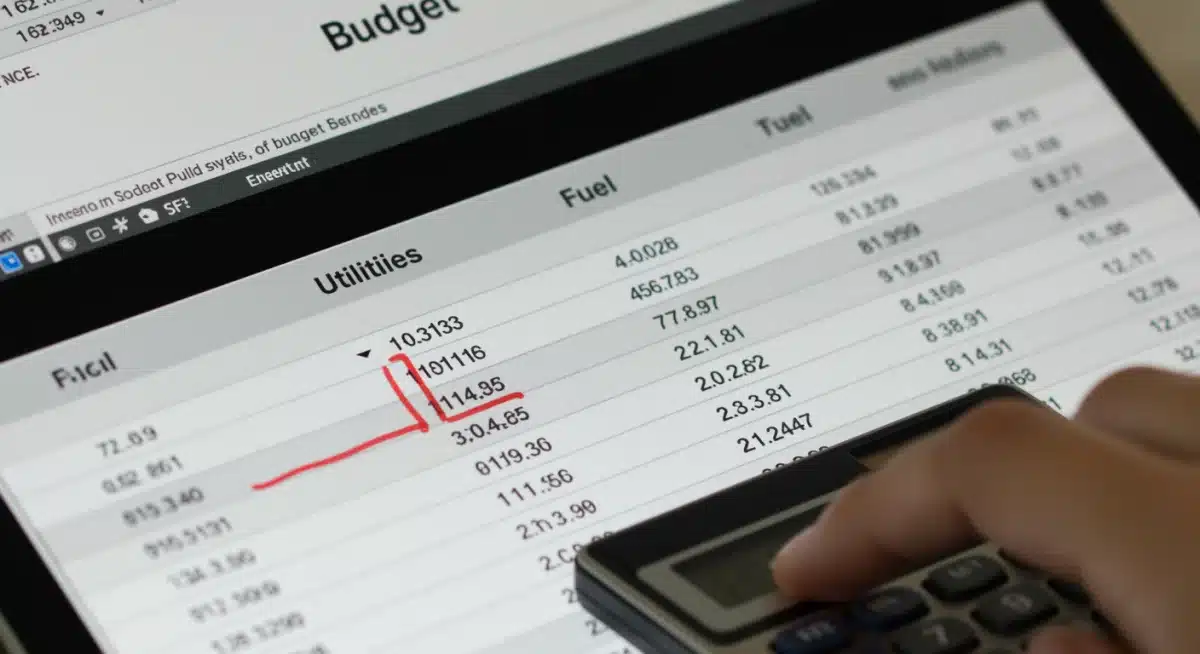 Household budget spreadsheet showing increased utility and fuel costs, highlighting financial planning for energy price volatility.
