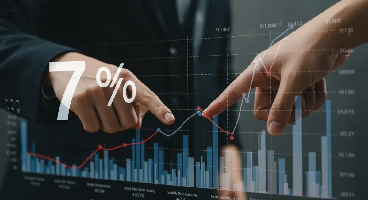Financial graph showing 7% housing market fluctuation with economic indicators.