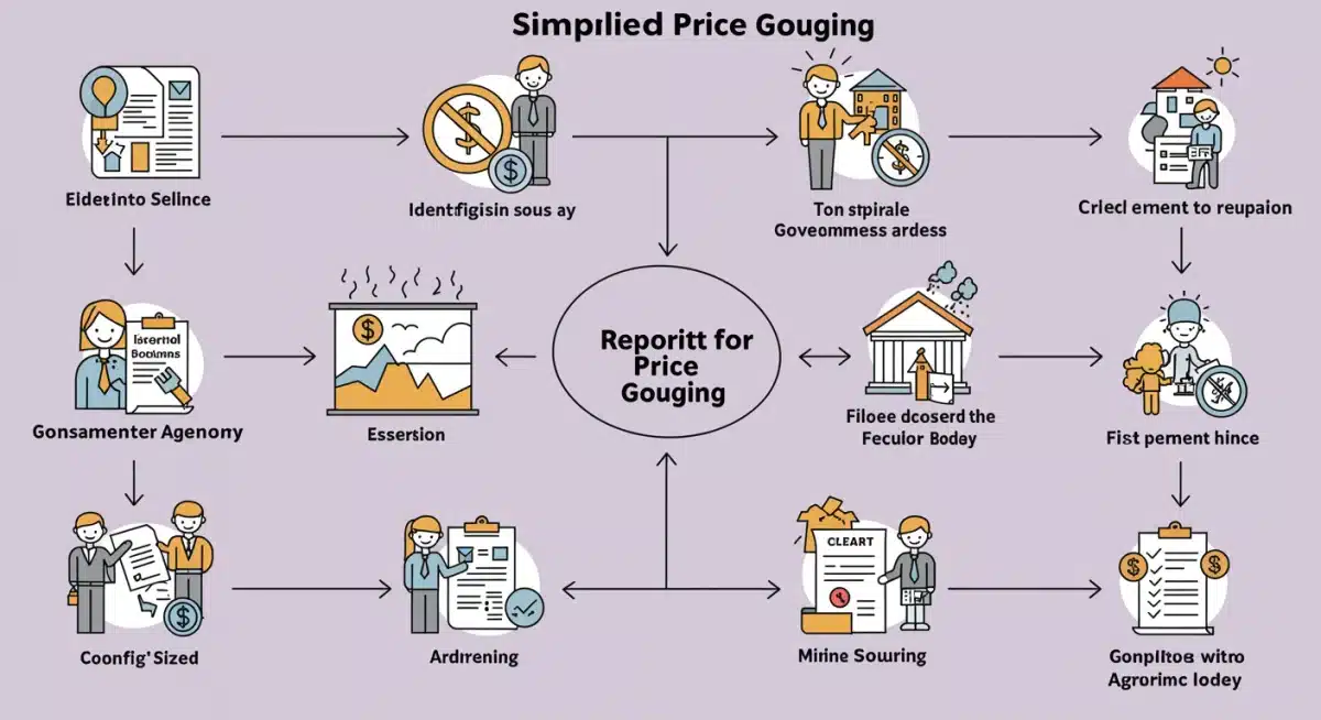 Flowchart illustrating the steps to report price gouging incidents to authorities.