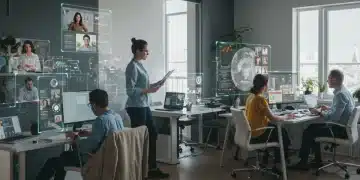 Professionals collaborating remotely, connected digitally across global locations