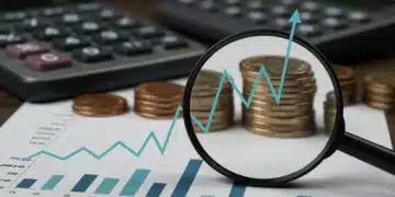 Financial graph showing rising interest rates with calculator and coins