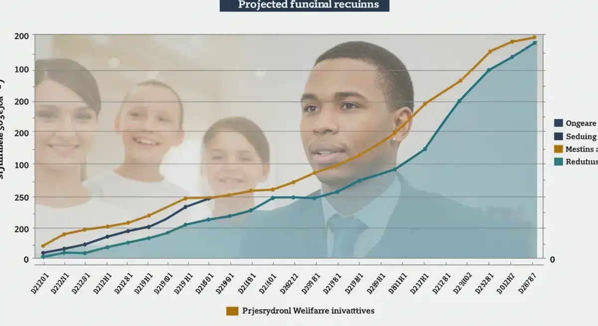 Projected decline in social welfare funding, bar chart with downward trend