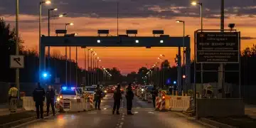 Border patrol agents implementing increased security measures at a national checkpoint during an urgent alert.