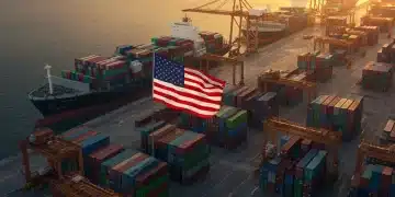 Container ships and cranes at a busy U.S. port, symbolizing global trade and new tariff implications.