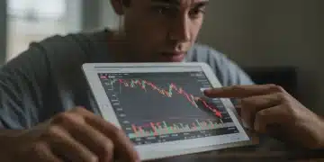 Worried person viewing plummeting consumer confidence chart on tablet