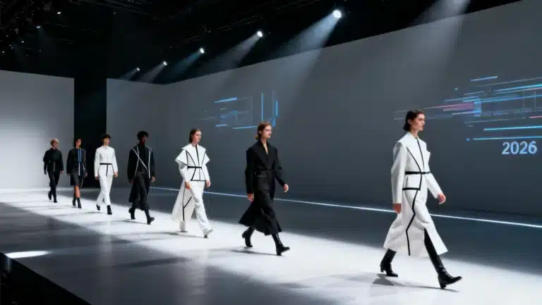 Models displaying key fashion silhouettes from the 2026 runway collection, emphasizing diverse styles.