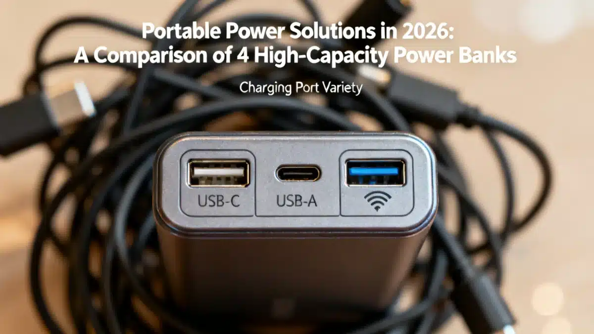 Detailed view of charging ports on a high-capacity power bank for Portable Power Solutions 2026