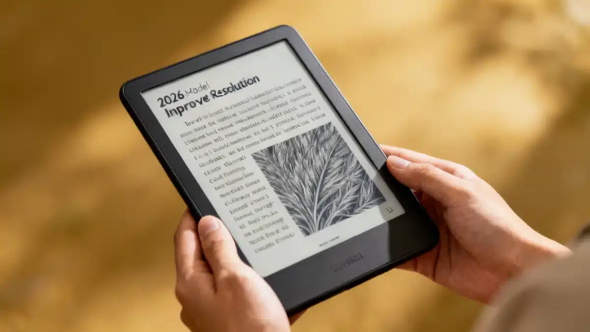 E-reader screen displaying crisp text and graphics, demonstrating enhanced display technology.