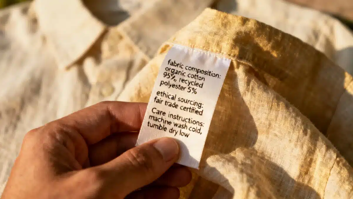 Examining clothing label for sustainable choices in low fashion refresh