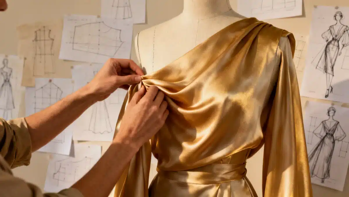 Fashion designer draping silk, exemplifying craftsmanship 2026 fashion design